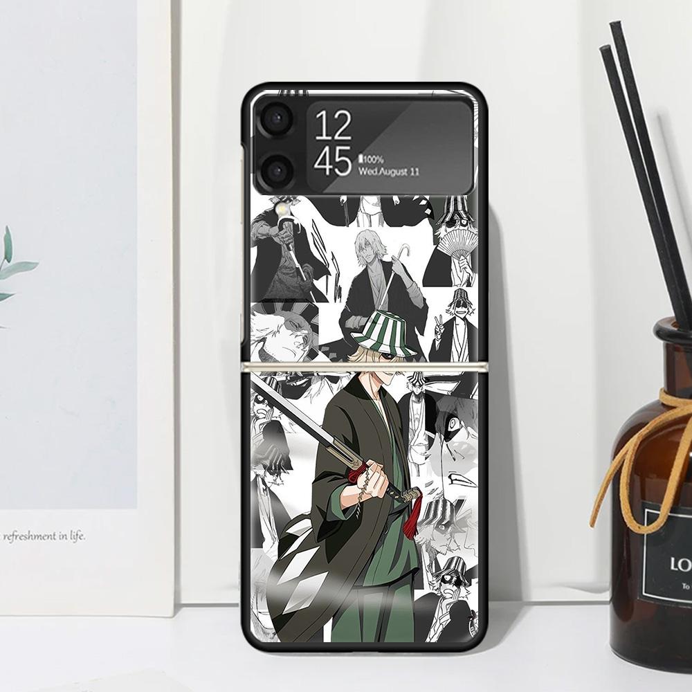 Bleach Kisuke Urahara Phone Case Cover for Samsung Galaxy Z Flip 7 6 5 4 3 5G Flip3 Flip4 Flip5 ZFlip6 ZFlip7 Black Fundas Clear