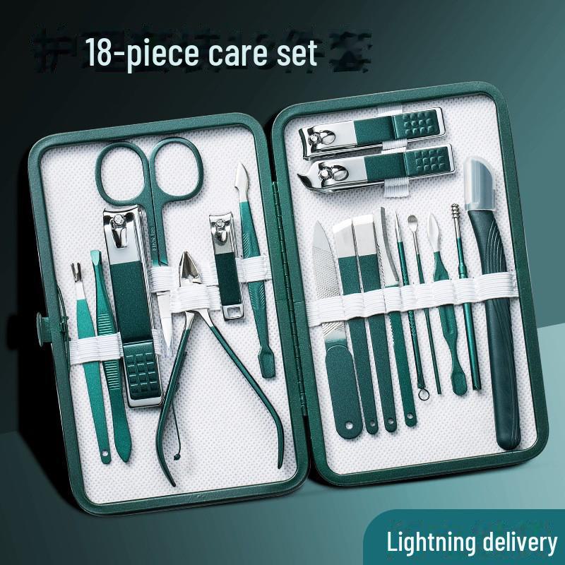 Темно-зеленый набор из 7 предметов из нержавеющей стали для ухода за ногтями, включающий кусачки и плоскогубцы