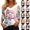 Women's Fashion Long Sleeve Christmas Print Party  Collar V-Neck Top