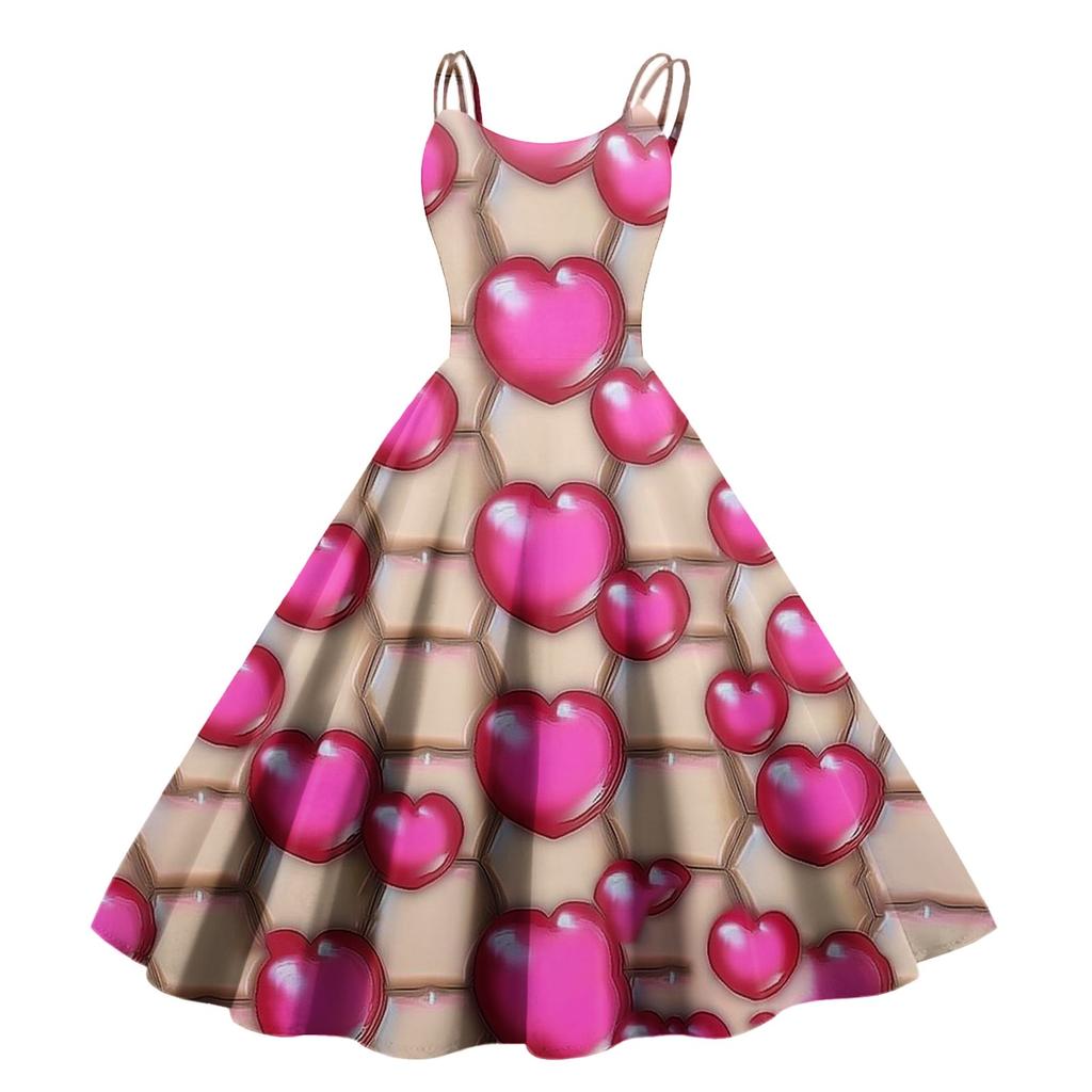 Women's Valentine's Day Love Heart Print Sexy Off Shoulder Vintage Dress