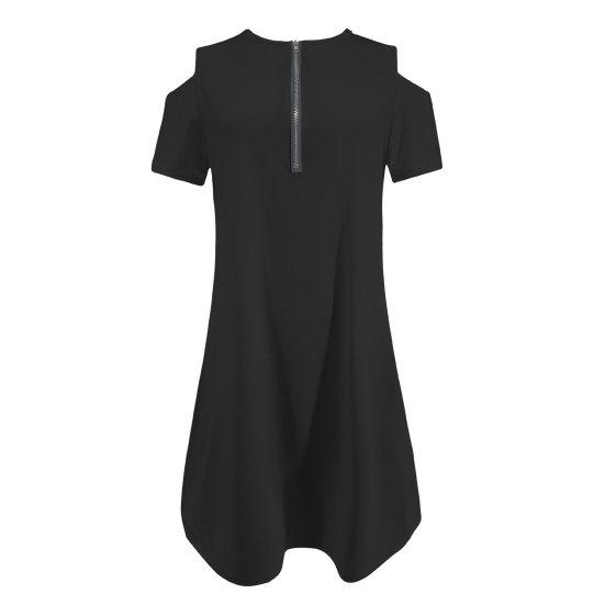 Мини-платье с круглым вырезом и застежкой-молнией с половиной планок, с коротким рукавом, свободного кроя, однотонное короткое платье с открытыми плечами, уличная одежда