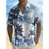 Men's Coconut Tree Pattern Printed Short Sleeved Collar Shirt Top, Men's Casual Button Up Shirt