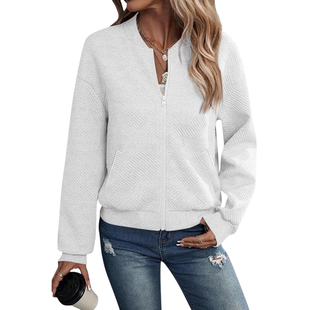 Womens Long Sleeve Zip Up Sweatshirts Jackets Full Zipper Lightweight Jacket Casual Pocket Loose Outwear Coat