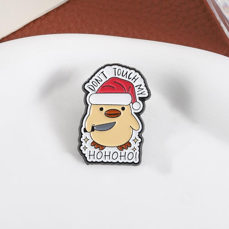Don't Touch My Ho Ho Ho Enamel Pins Christmas Duck Chick Brooches Lapel Badges Cartoon Animal Jewelry Gift for Kids Friends