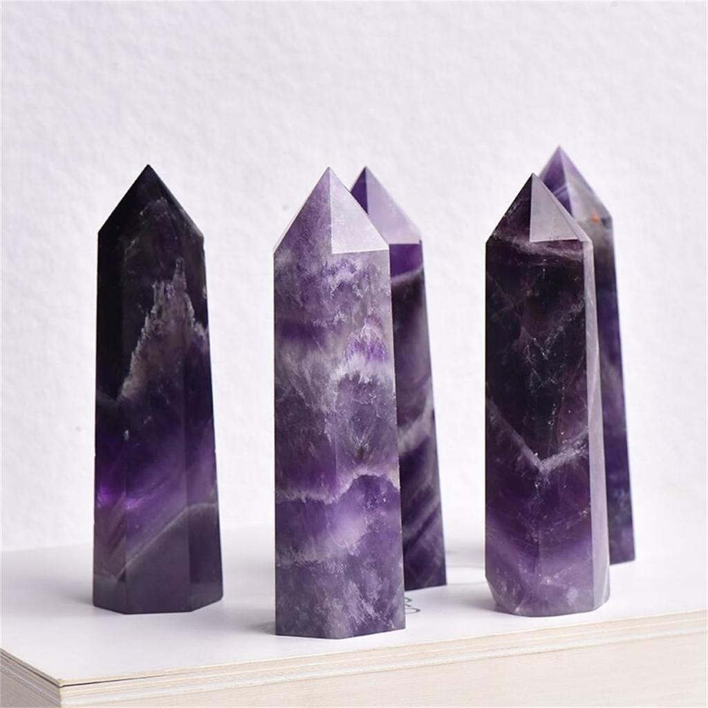 Hexagonal Crystal Pillar, Amethyst Pillar, Crystal Purification, Interior Decoration, Power Stone, Good Luck Charm, Feng Shui Item, 80-90mm, Set of 1