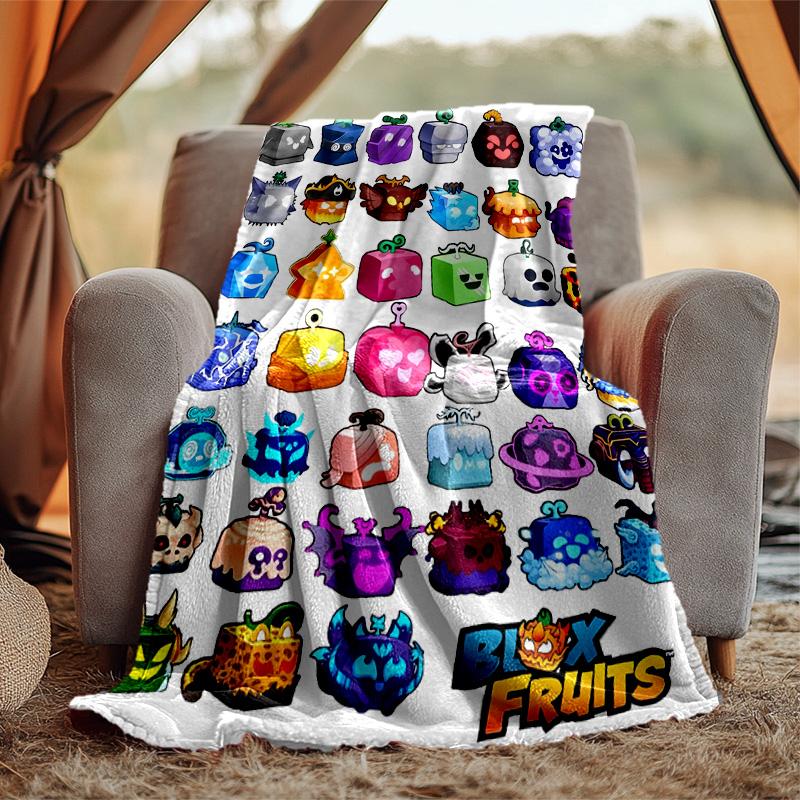 Blox Fruit Flannel Blanket Soft Warm All-Season Throw, Design for Camping, Car Travel, Hiking Sofa, Bed, Office Perfect Gift for Parties