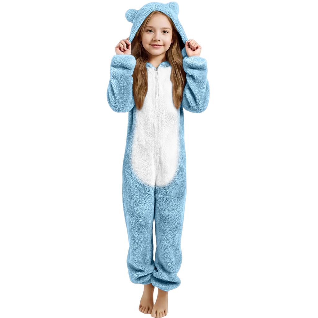 Children's Fashion Colour-Blocked Fleece-Lined Thickened -Eared Fleece Romper