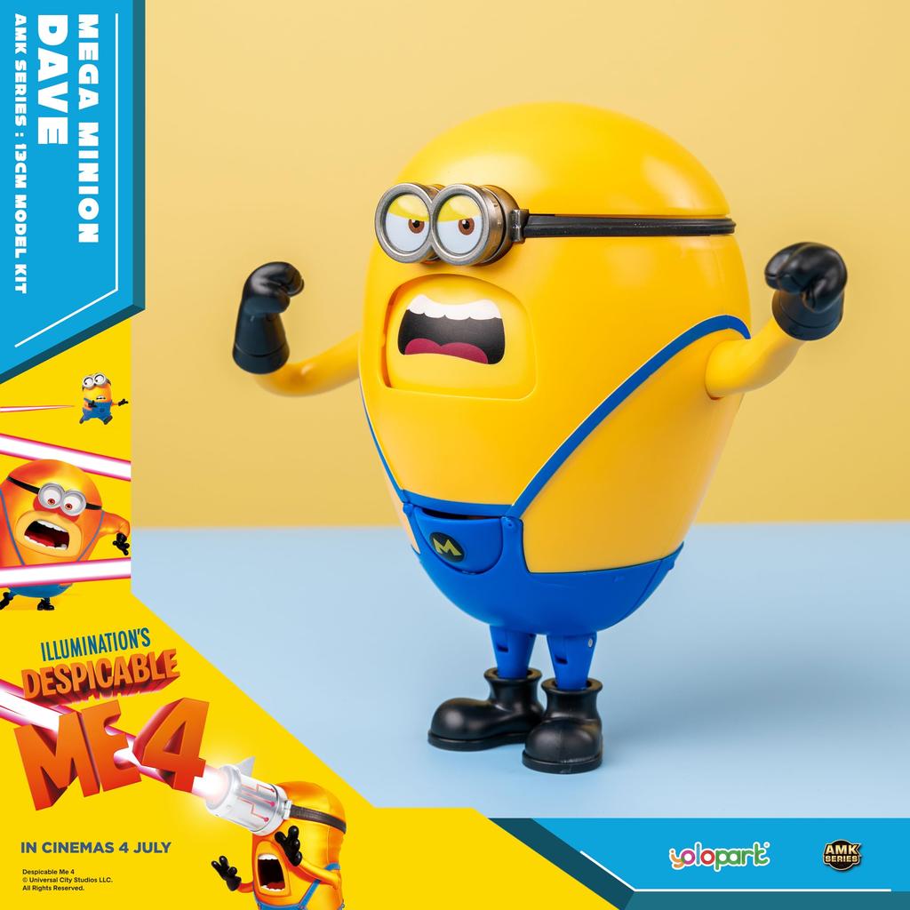 Minions Despicable Me 4 Mega Dave Action Figure with 6 Interchangeable Expressions with Hidden Pocket Minion Model Gift for Kids Ages 8 and Up Toy,