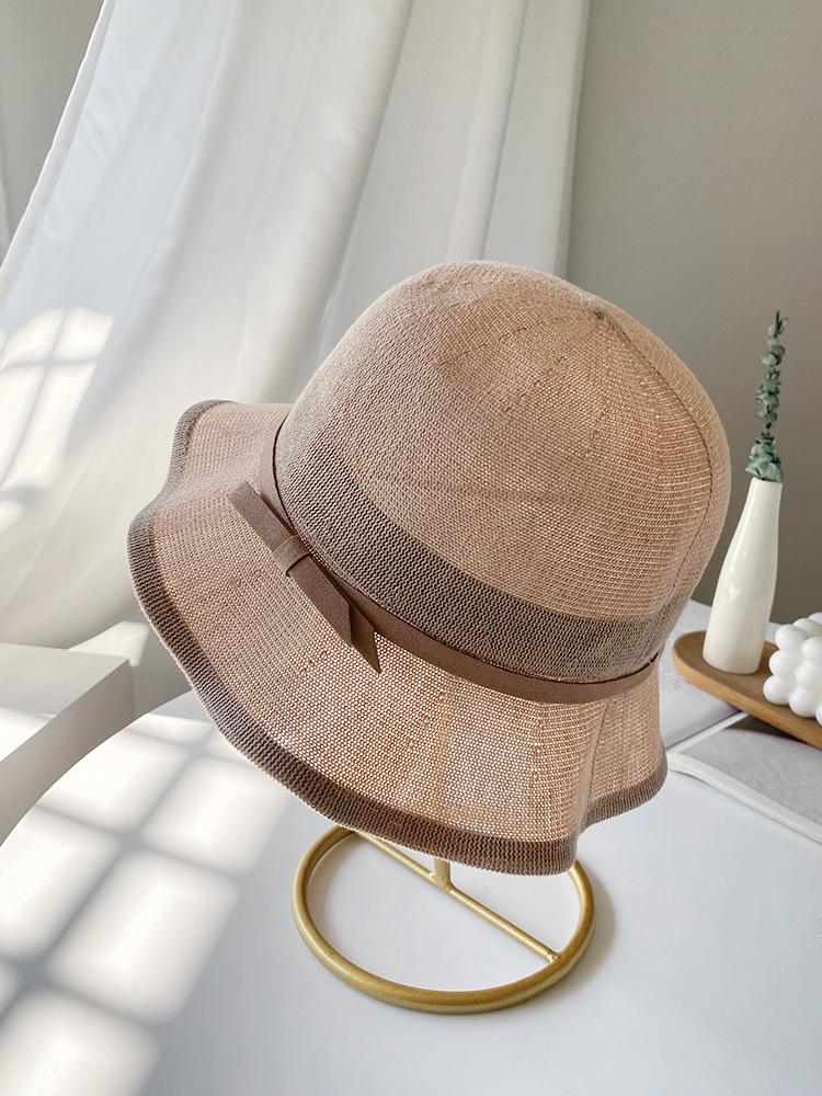 Sun hat elegant bow fungus edge sweet bucket hat breathable cotton and linen sun hat big brim sun hat tide