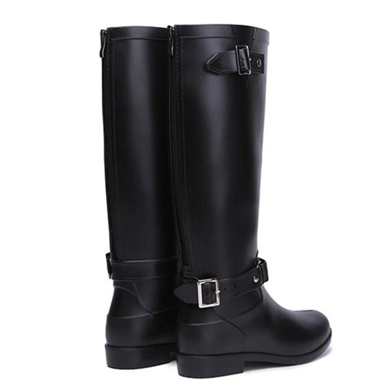Fashion 2024 New Tall Buckle Rain Boots Women Waterproof Punk Style Zipper Tall Boots Female Shoes Work Knee High Boots Plus Size 36-41