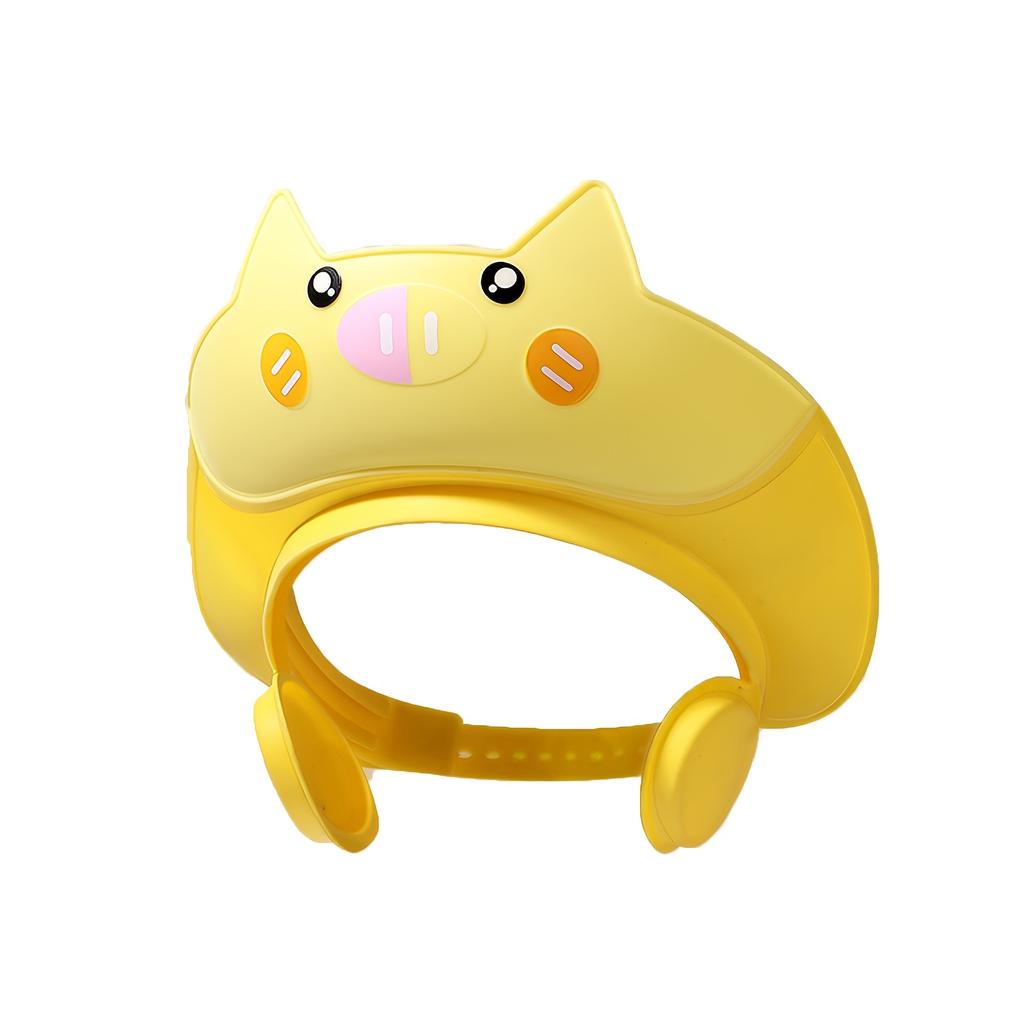 1 Милая шапочка для душа с изображением свиньи для детей, мягкая и удобная, материал TPE, регулируемая, с защитой для ушей, милый мультяшный дизайн для веселого купания