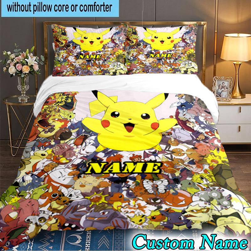 3PCS Custom Name Pika Bedding Set Printed Duvet Cover Closure Includes 1 Duvet Cover & 2 Pillowcases for All Seasons Bedroom Decor