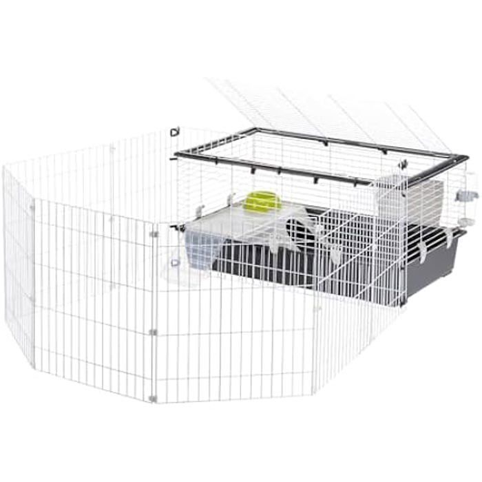 Ferplast cage lapin parkhome 100, cochon d'inde, avec enclos pour lapins domestiques, niche et abreuvoir, 95 x 177,5 x h 56 cm, en