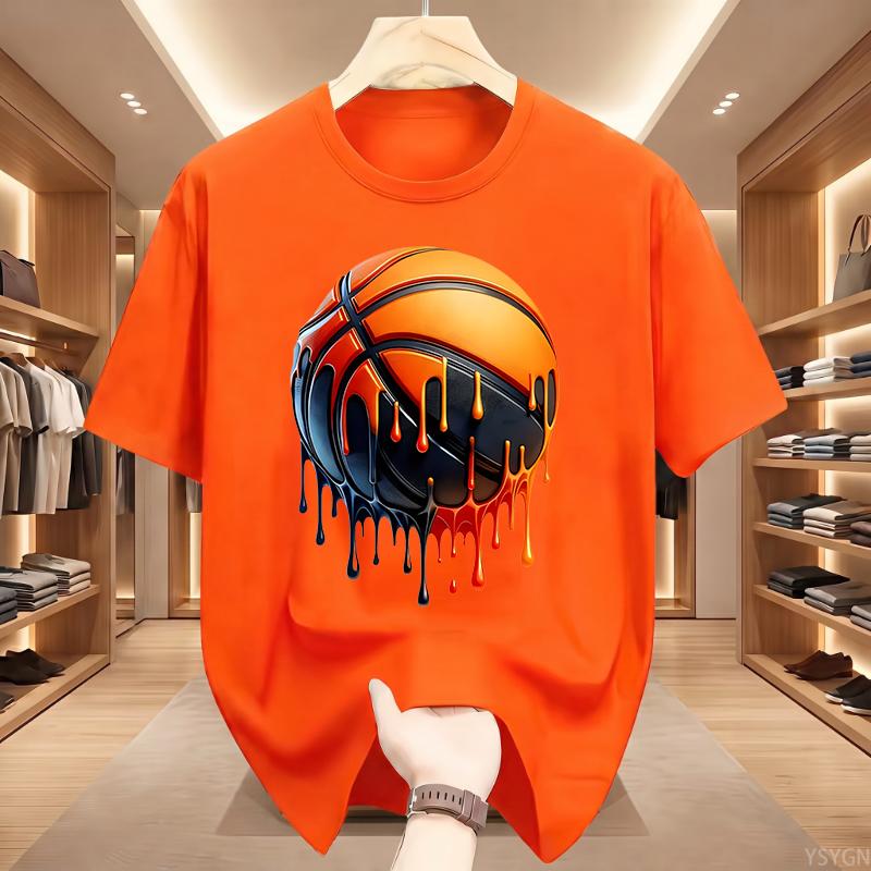 Унисекс Футболка с графическим принтом 'Dripping Basketball' Streetwear Hip Hop Оверсайз БЕЛЫЙ Топ для Унисекса Модный Летний Стиль