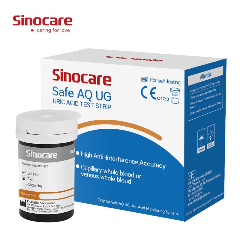 Sinocare 50/100 шт. тест-полоски на мочевую кислоту и глюкозу в крови для безопасного AQ UG монитора диабета подагры беременных