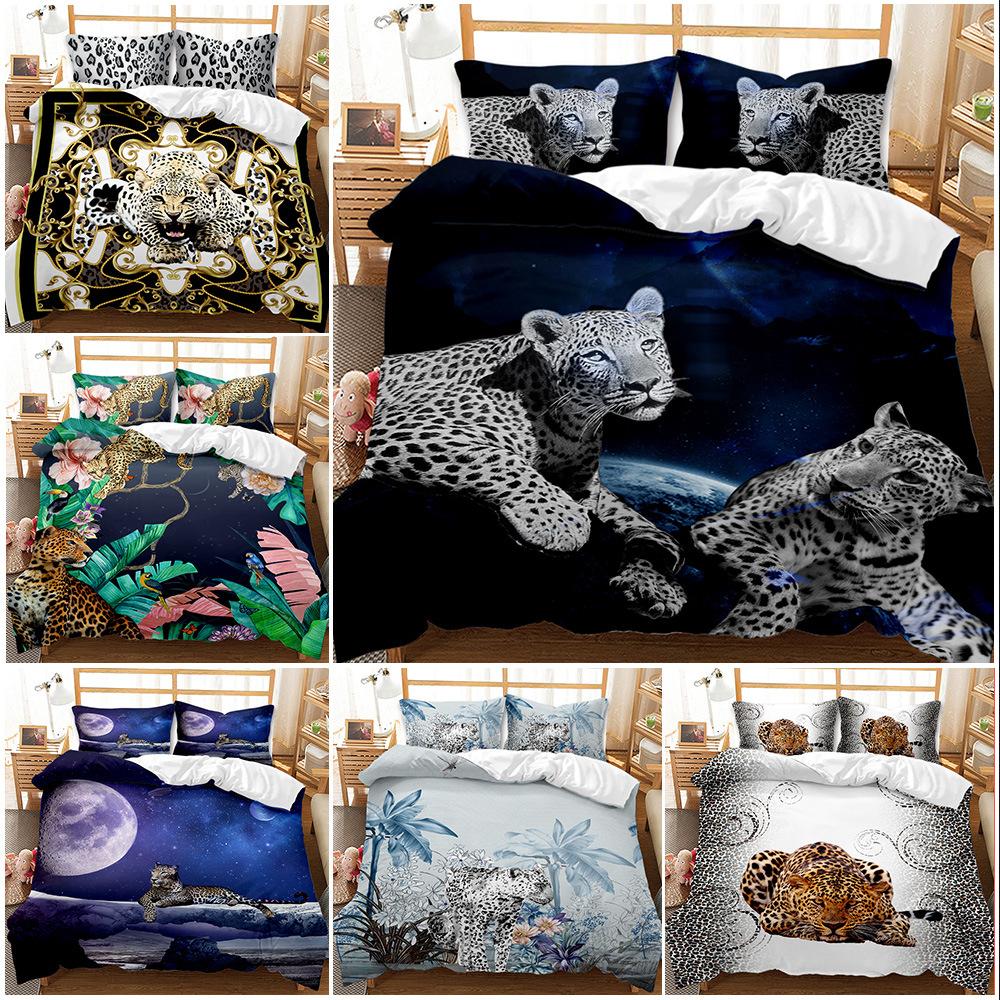 Beast Leopard 3D Digital Printing Two or Three Piece Set European and American Quilt Cover Pillowcase
