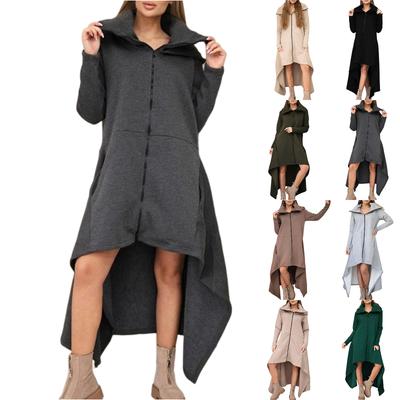 Женская модная однотонная толстовка-куртка с длинными рукавами, капюшоном и длинной юбкой А-силуэта, свободная и универсальная