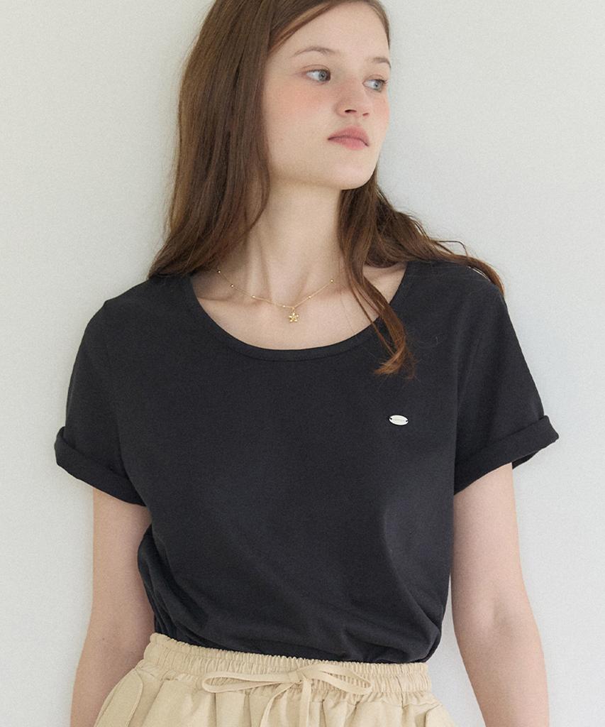 OURHOPE Logo Silky U-Neck T-Shirt - Black
