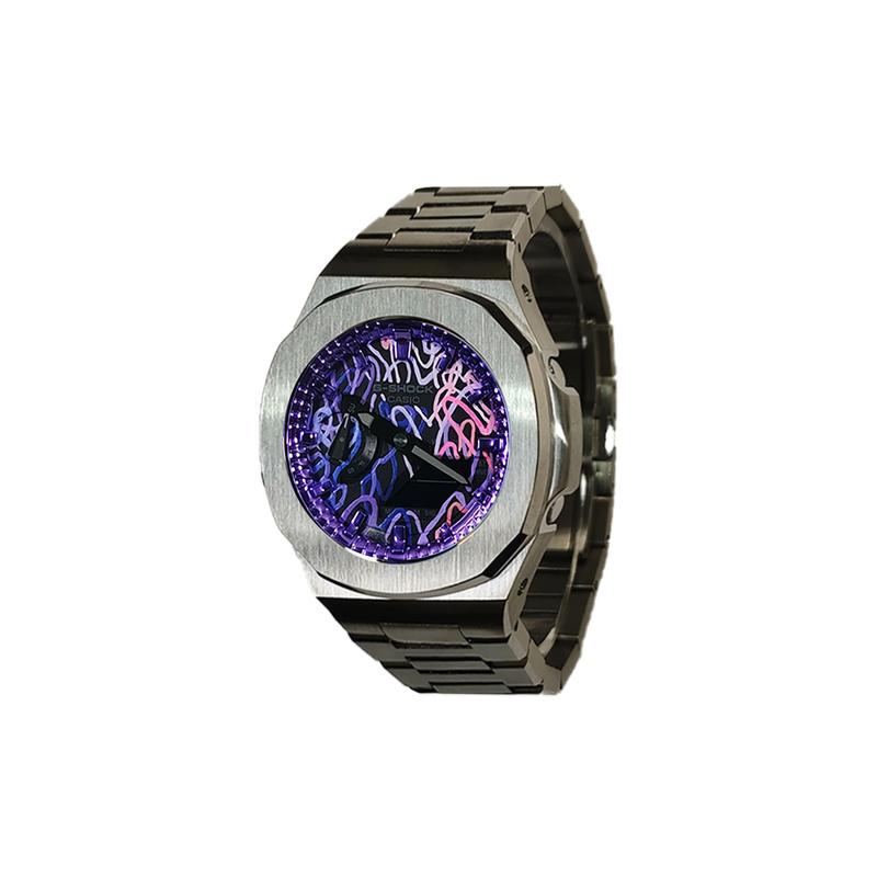 CASIO Customized watch modified series stainless steel case waterproof twilight purple Quartz men's watch purple dial Yin YinSeYuanBiaoKeSanZhuDai
