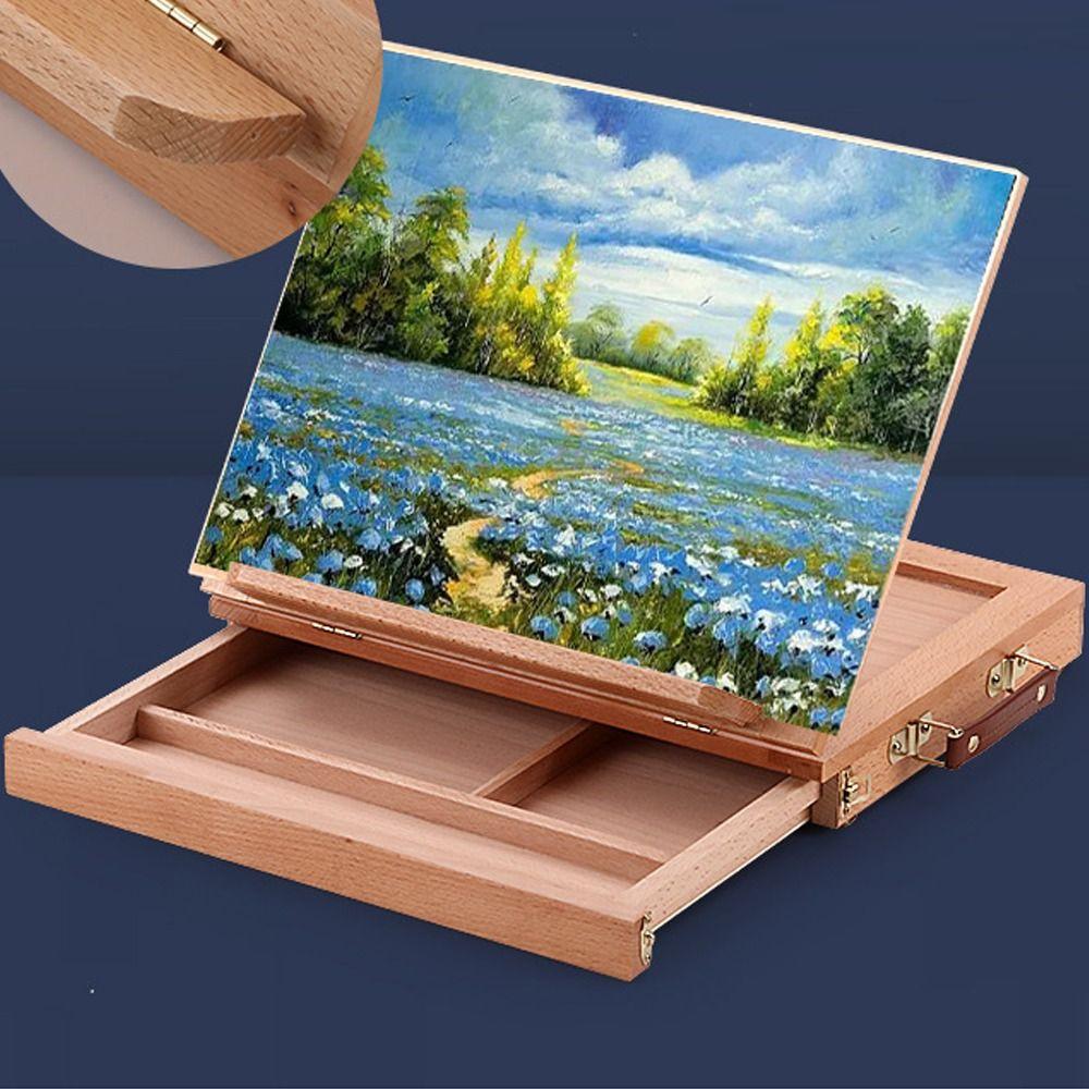 Beech Wood Art Painting Easel Box Multifunction Sketch Drawer Box Folding Easel  for Kids