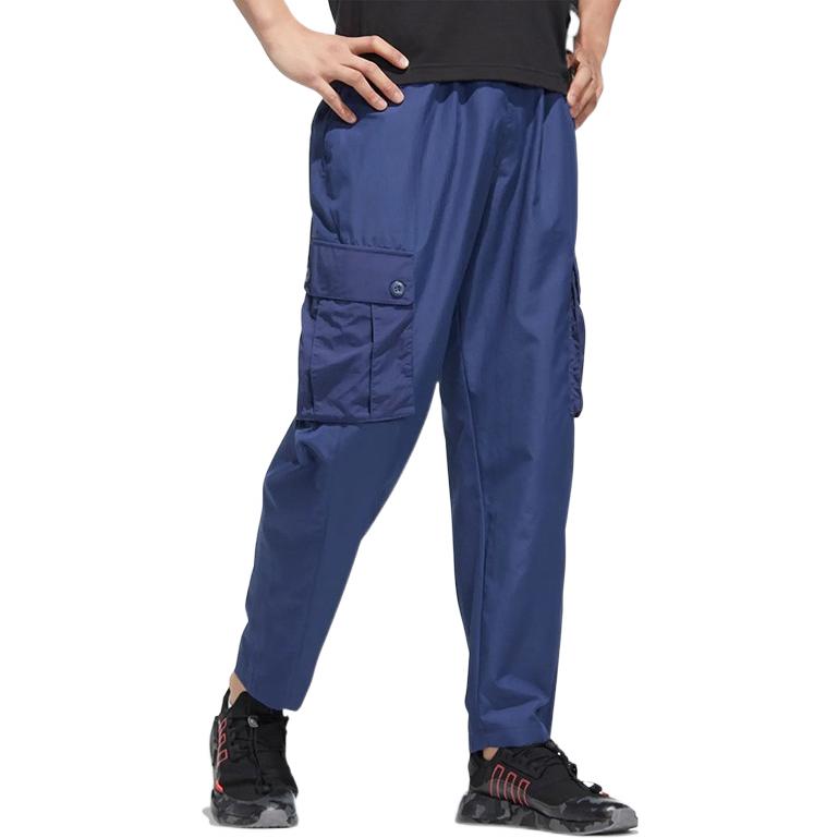 Adidas Originals Trefoil Solid Letter Logo Cargo Pocket Straight Casual Pants Men Bottoms Blue HM8005