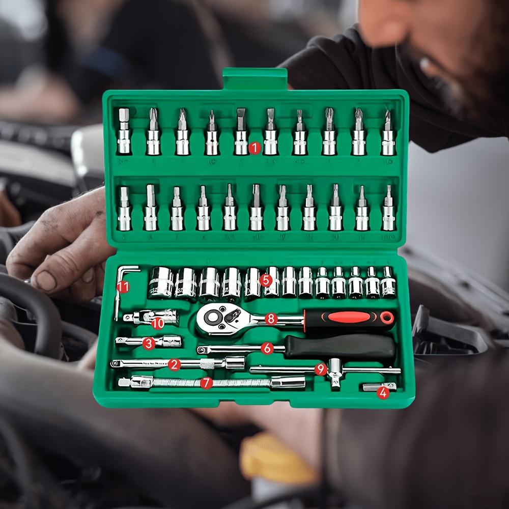 46pcs Professional Ratchet Tool Set - Equipped with A Torque Wrench, Screwdrivers, and Portable Essential Tools for Car and Motorcycle Maintenance