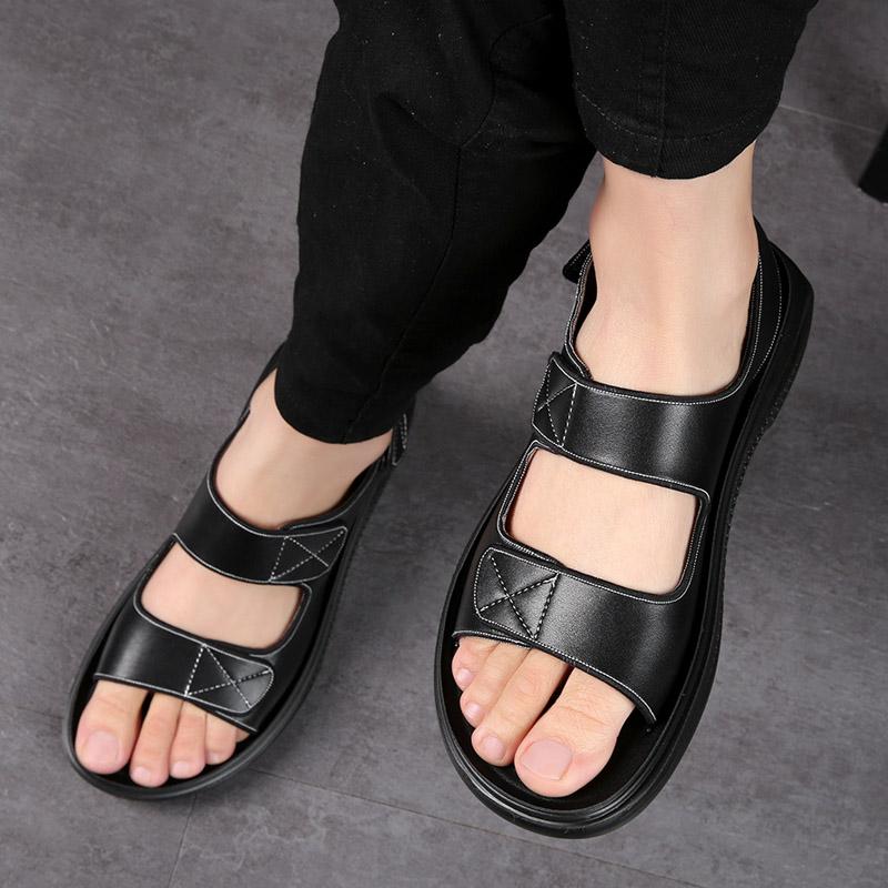 2024 Новые Летние Мужские Высококачественные Популярные Пляжные Туфли из Коровьей Кожи Мужские Повседневные Нескользящие Черные Белые Сандалии с Двойной Пряжкой