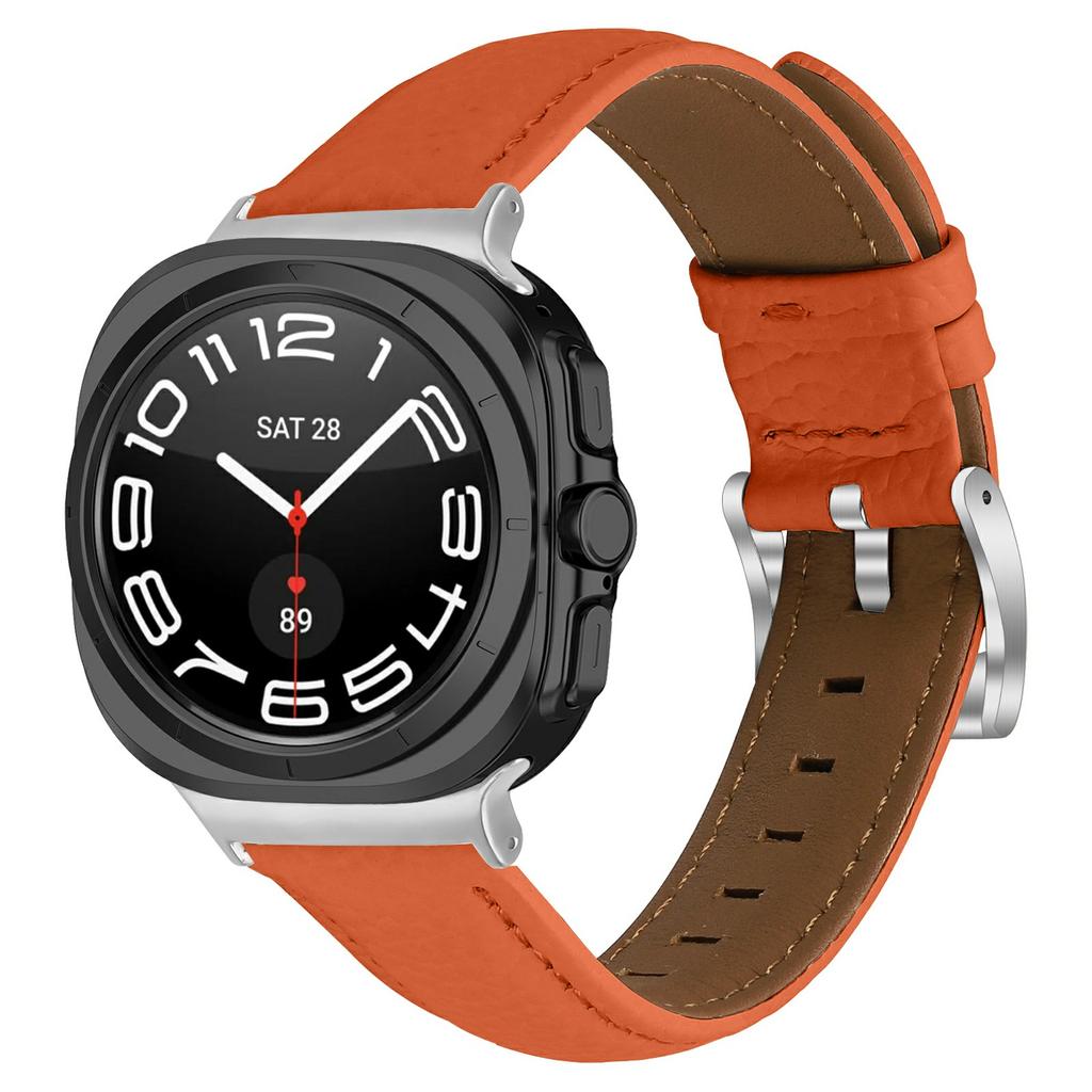 Для Samsung Galaxy Watch Ultra (2025) 47 мм/Watch Ultra 47 мм Ремешок из натуральной коровьей кожи с текстурой личи, остроконечный, с серебряной пряжкой