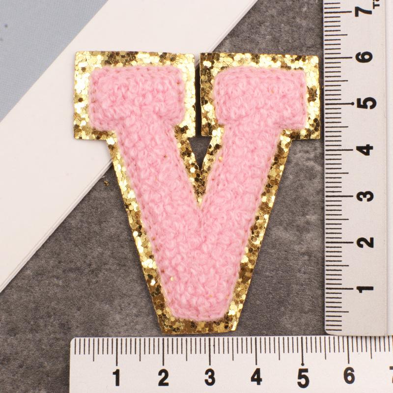 Алфавит 26 букв блестки синель для одежды сумки куртка розовый швейные принадлежности декор