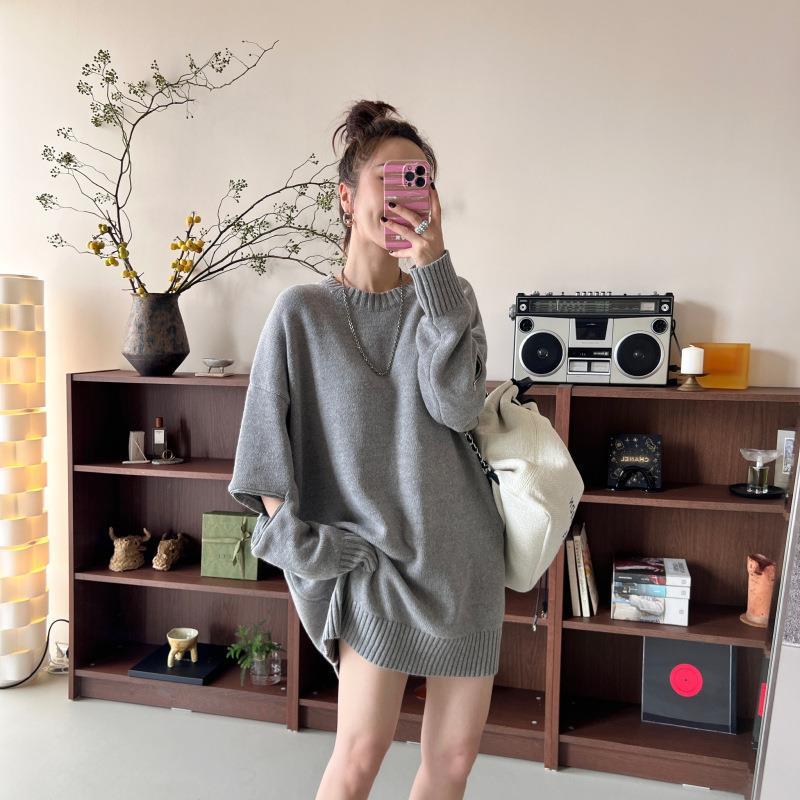 Loose Mid Length Niche Zipper Design Long Sleeved Woolen Sweater for Women Design Sense Niche Round Neck Pullover Sweater Top
