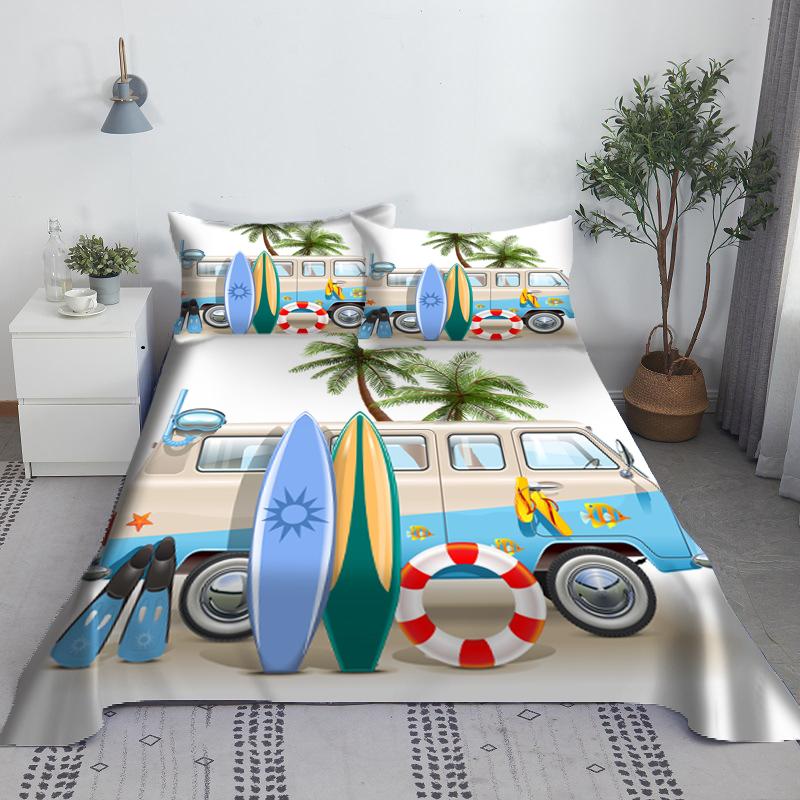 Комплект простыней с тропическим пейзажем, цифровая печать, зеленые листья, полиэстер, плоская простыня с наволочкой, постельное белье, размер кинг, размер квин