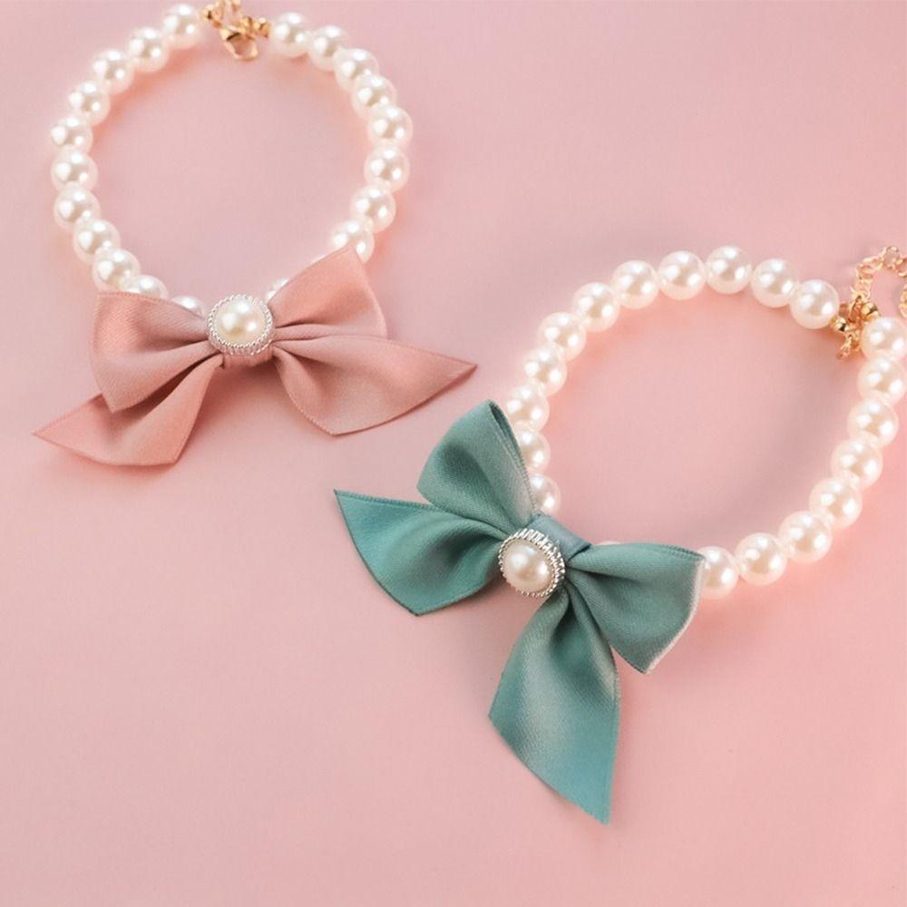 Adjustable Puppy Accessories Pet Products Bow Dog Bell Cat Jewelry Pet Pearl Collar Pearl Necklace