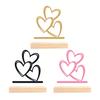 Metal Heart Sign 3 Love Hearts Sculpture with Wooden Base Romantic Mantel Tabletop Decor for Valentine's Day Anniversary Wedding