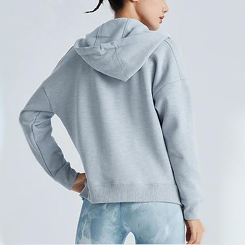 Li Ning Fitness Series Casual Fleece Loose Hooded Cardigan Sweatshirt Jacket Women Outerwear Mist-Blue AWDR884-3