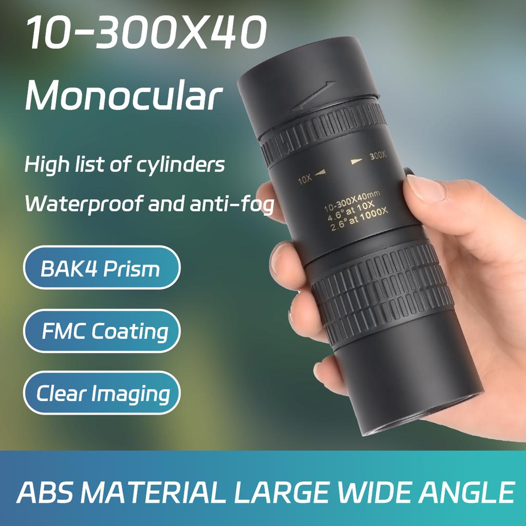 Телескоп 10-300x40 Zoom HD 4K Портативный прочный бинокль с большим радиусом действия Профессиональный монокуляр BAK4-Prisms Для охоты и кемпинга