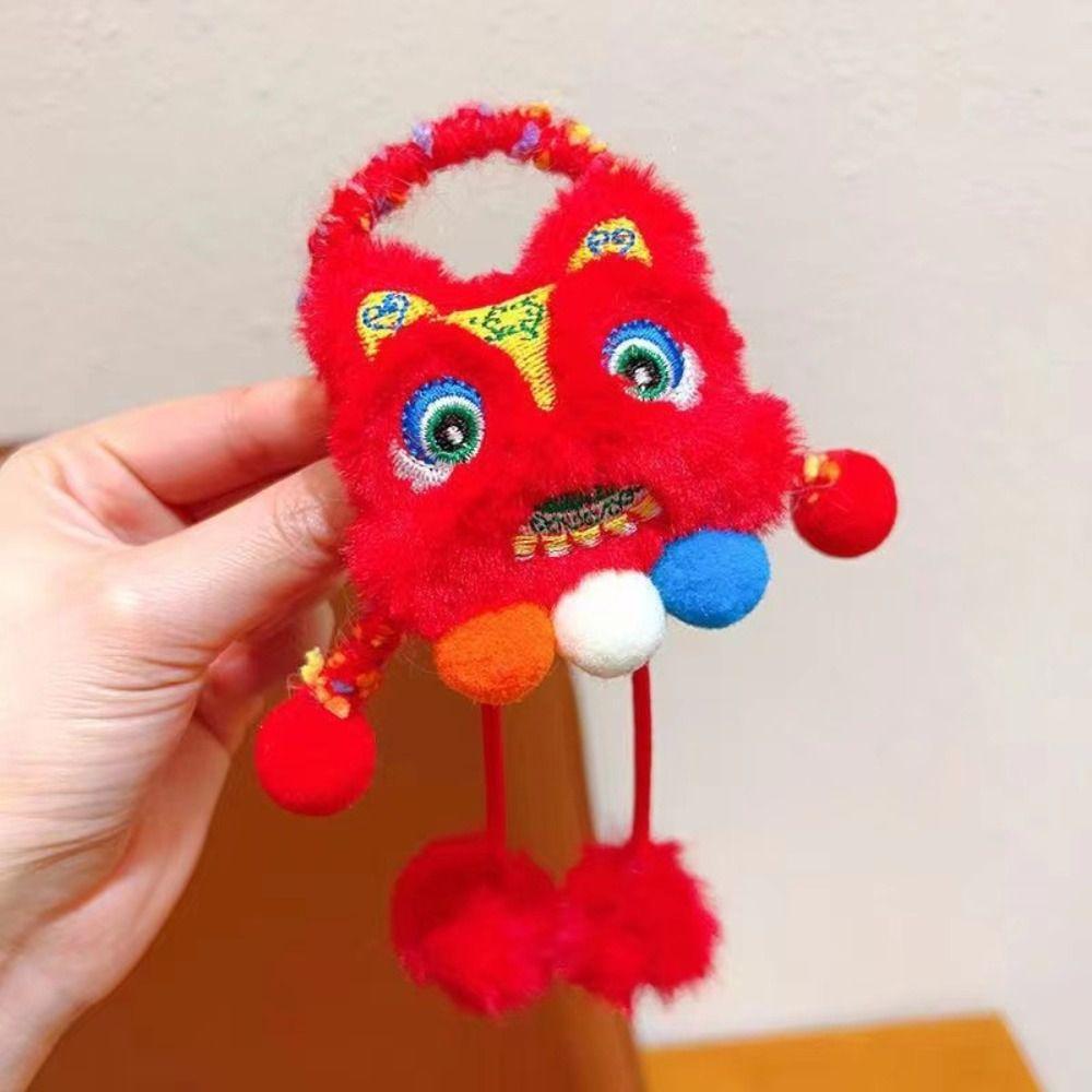 Ponytail Holder New Year Hair Rope Tassel Plush Elastic Hair Band Lion Awakening Headwear Female