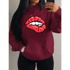 Худи с принтом красных губ Kiss Me Darling Женское осеннее флисовое худи Повседневный хип-хоп стритвир Свободные пуловеры