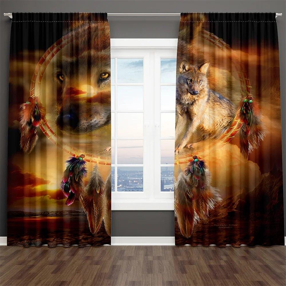 3D цифровой принт «волк в снегу» пейзаж с дикими животными, 2 шт., затеняющая оконная занавеска для гостиной, спальни, декор, карман для стержня