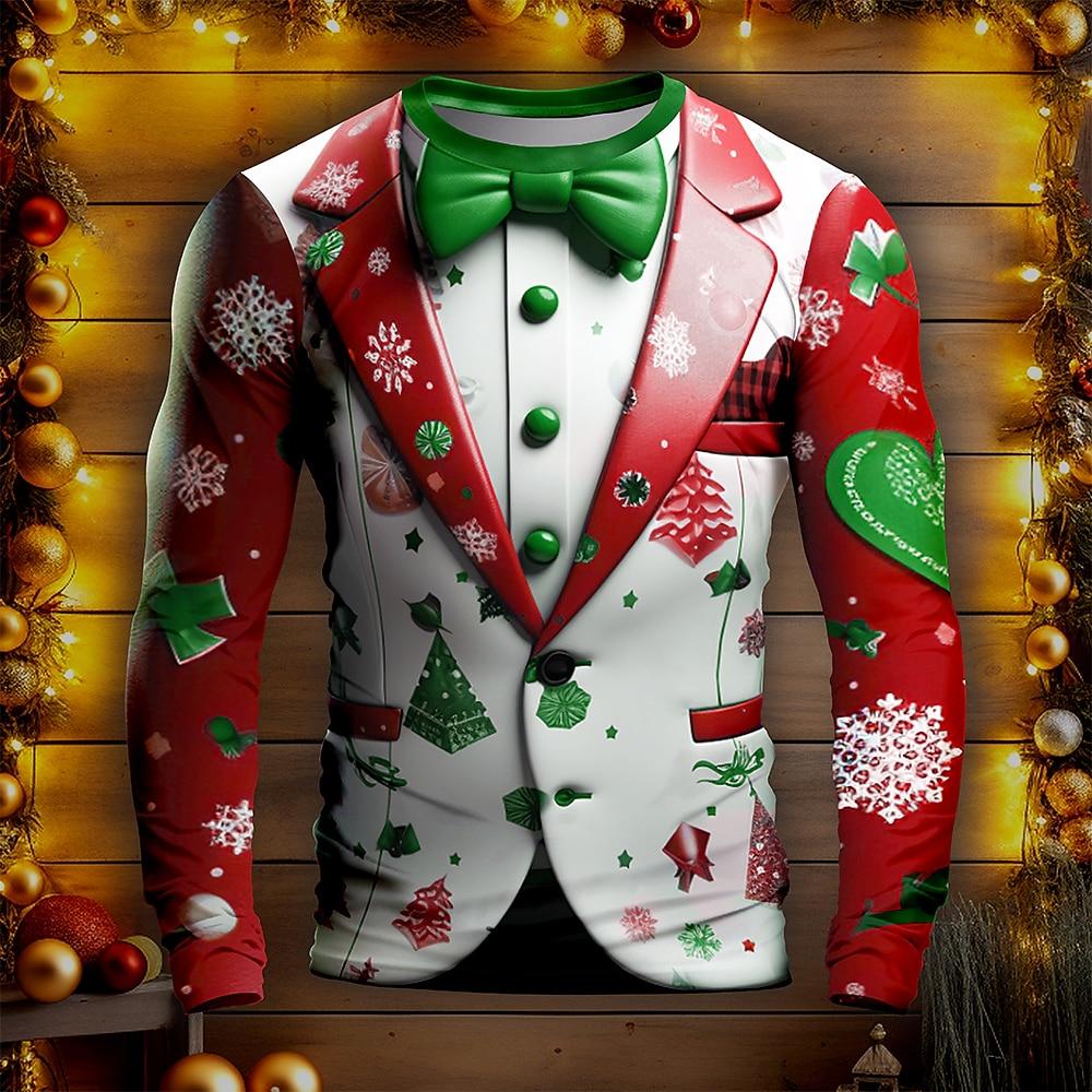 Christmas T-shirts For Men Shirts Tree Snowflake Graphic T-Shirt Cotton O Neck Oversized Long Sleeve Tops Streetwear Men's Shirt