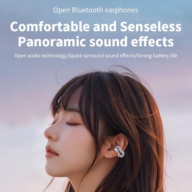 New V12 Earphones Wireless Bluetooth 5.3 Open Headsets HiFi Stereo Sport Earbuds HD Mic Call Ear Clip Headphones