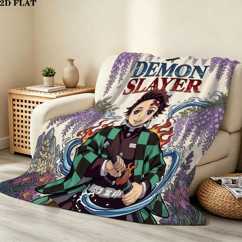 1PC Demon Slayer Patterned Flannel Blanket Suitable For All Seasons For Home Decor Warmth And Comfort Gifts Holiday Present