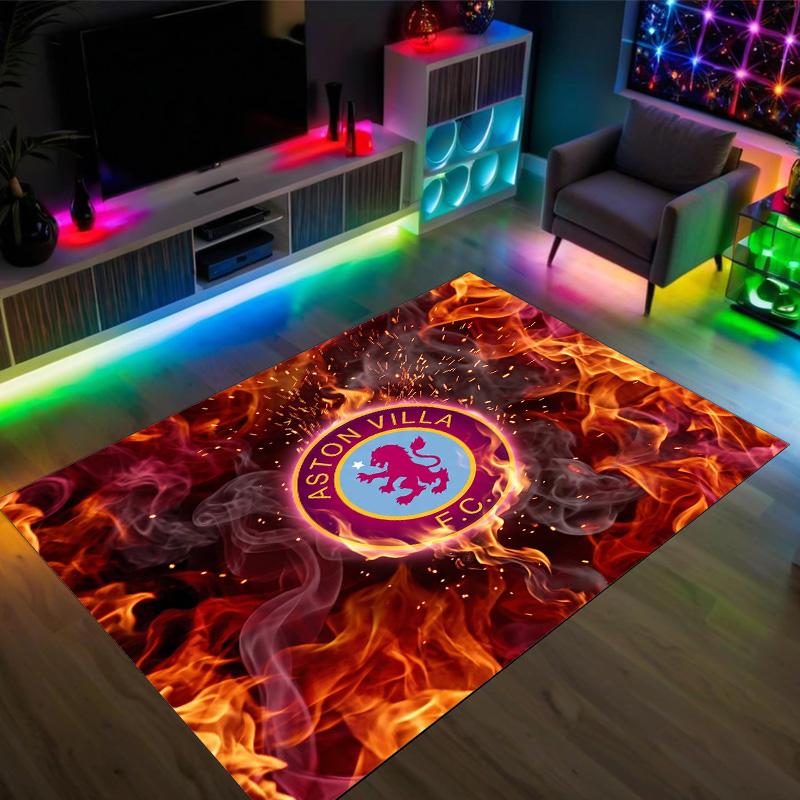 Aston Villa Football Design Crystal Velvet Carpet Cozy Non?Slip Printed Rug For Bedroom Living Room Entrance