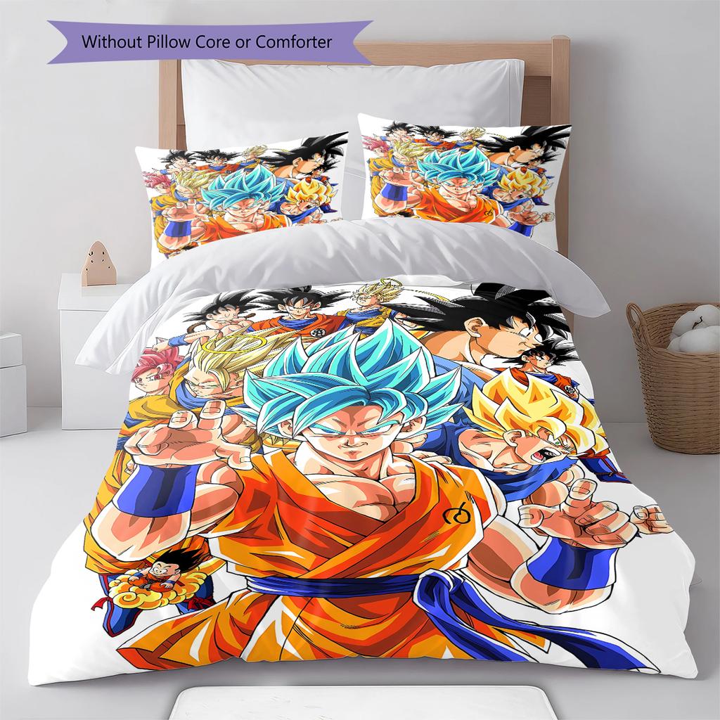 Постельное белье с узором Dragon Ball Super, Комплект одеяло, Пододеяльник, Наволочка, Домашний подарок на день рождения (1 пододеяльник + 2 наволочки, без наполнителя)