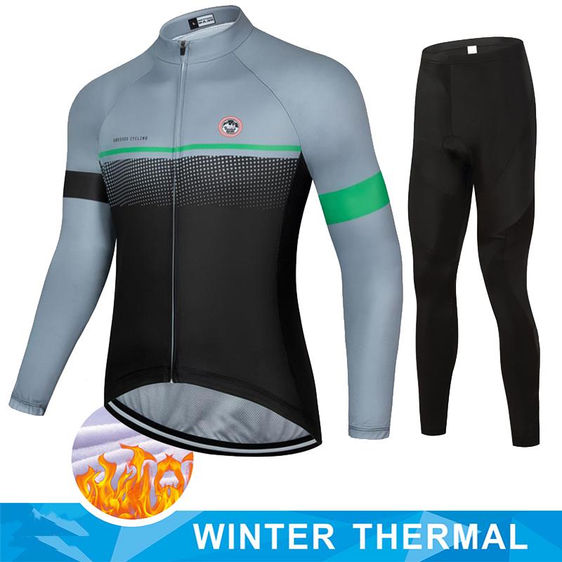 Team Men's Winter Thermal Fleece Cycling Long Sleeve MTB Bicycle Warm Riding Jersey Set Road Bicycle Riding Outdoor Clothing