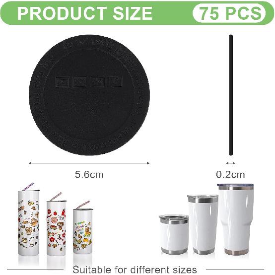 75Pcs Rubber Bottoms for Sublimation Tumblers,Protective Anti-Slip Silicone Bottoms with Adhesive for Skinny Tumblers, Thermal Bottle,Mason Jars