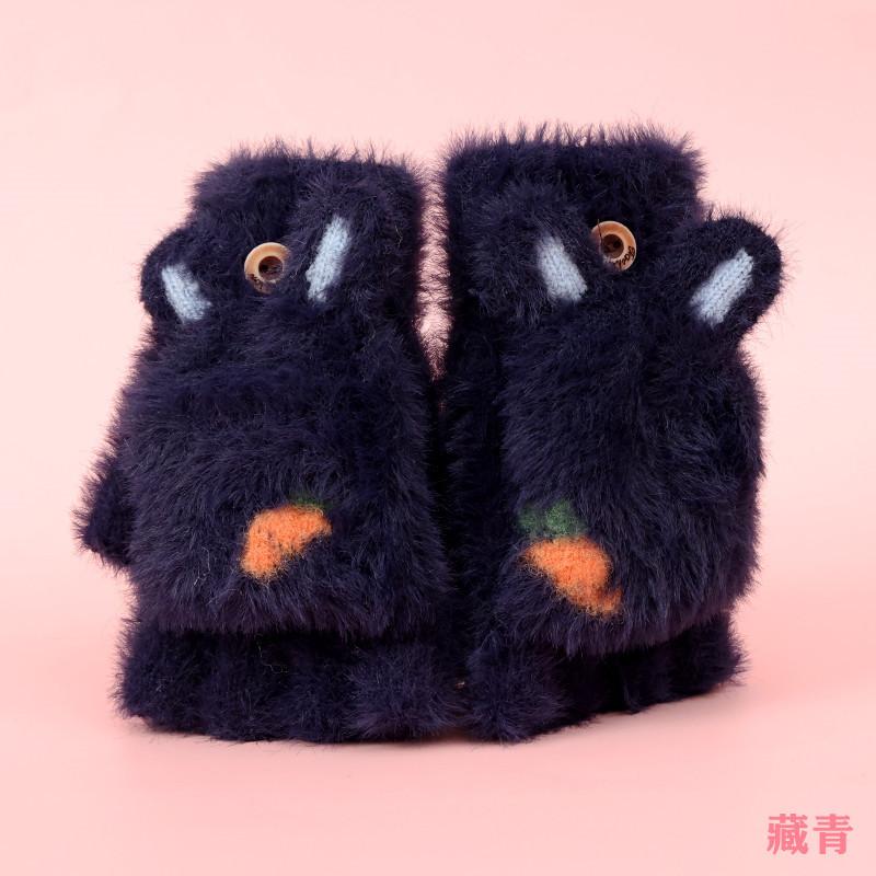 Космический кролик митенки с откидным верхом средний палец роса палец зимние утолщенные теплые студенческие для письма милые вязаные перчатки девочка