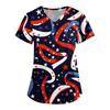 Women's Fashion V-neck Short-sleeved Work Dress With Pockets Independence Day Printed Top Carer Suit