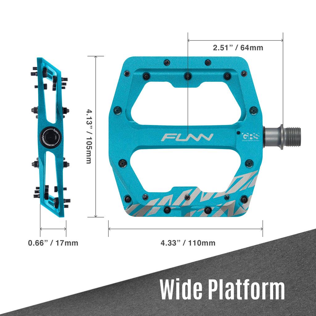 Funn Funndamental Flat BMX/MTB Pedals Set - Wide Platform Bicycle Pedals, 9/16-inch Steel Axle (Turquoise)