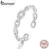 Authentic 925 Sterling Silver Geometric Chain Resizable Ring for Women Simple Personality Jewelry