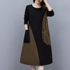 Autumn 2025 Plus Size Slimming Color Block Long Sleeve Dress for Women